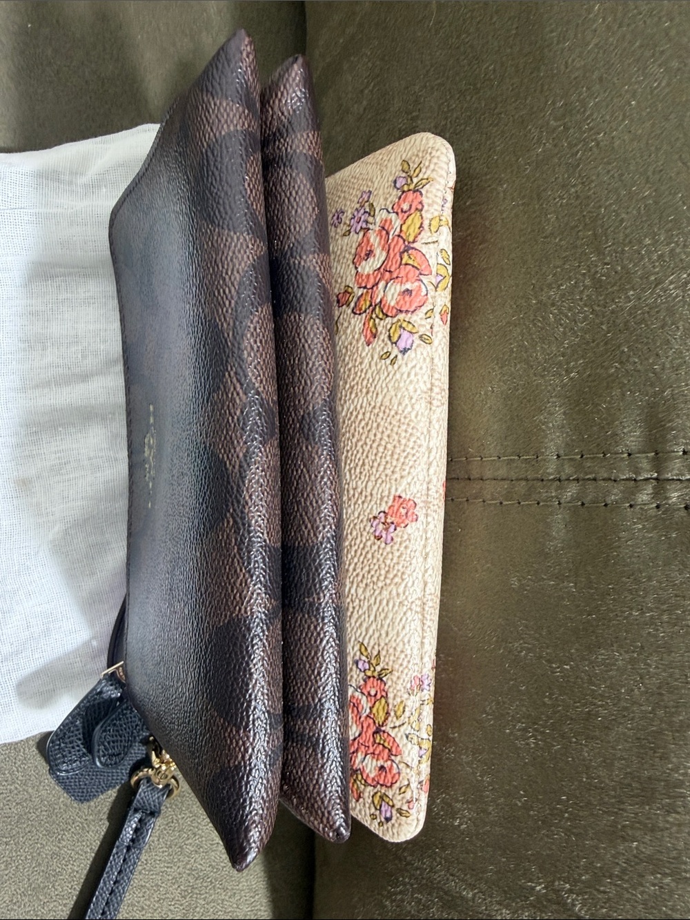 Coach 2 Wristlet Lot Signature Canvas Double Zip & Floral Corner Zip + Dust Bag - Picture 4 of 8